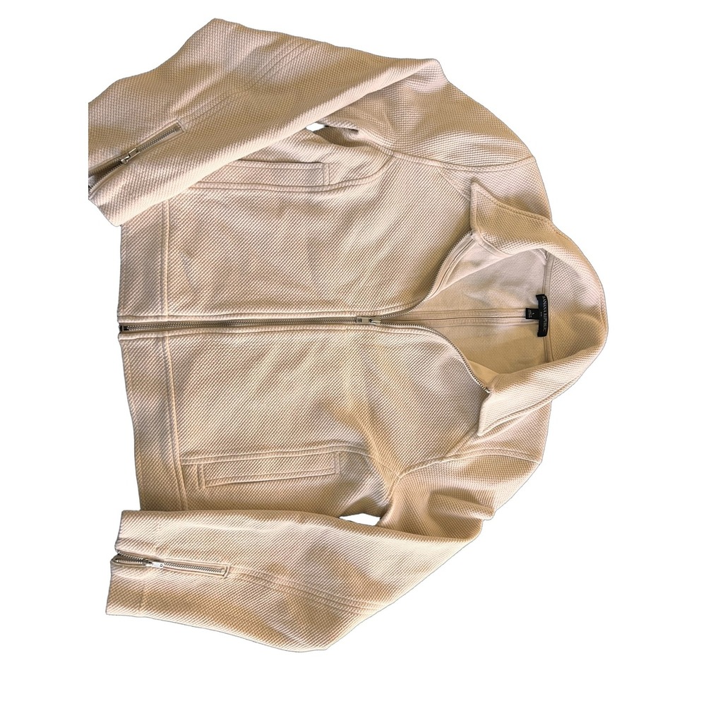 BANANA REPUBLIC Women's Jacket L Beige Knit Full Zip Collared Short Solid